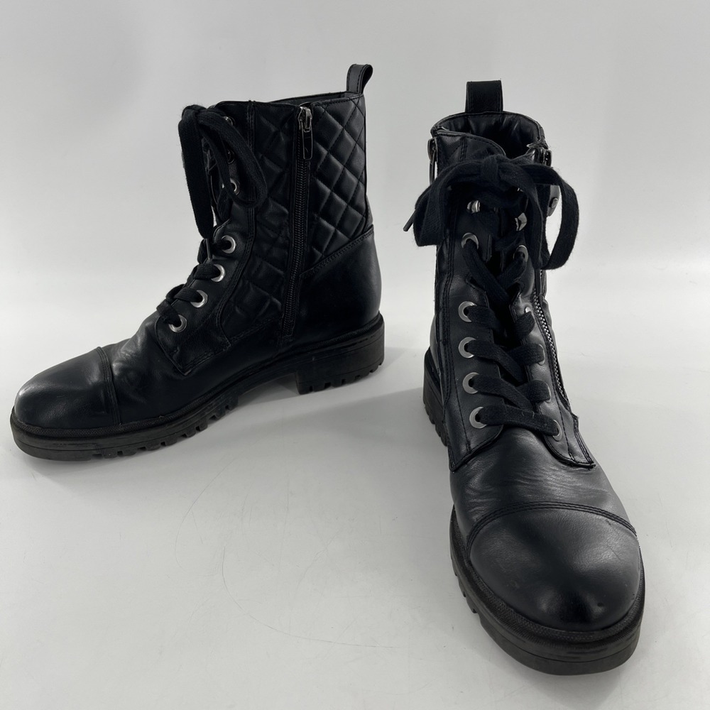 Nine West Moto Boot Biker Quilted Womens Combat Goth Bootie Zip Faux Leather 9.5